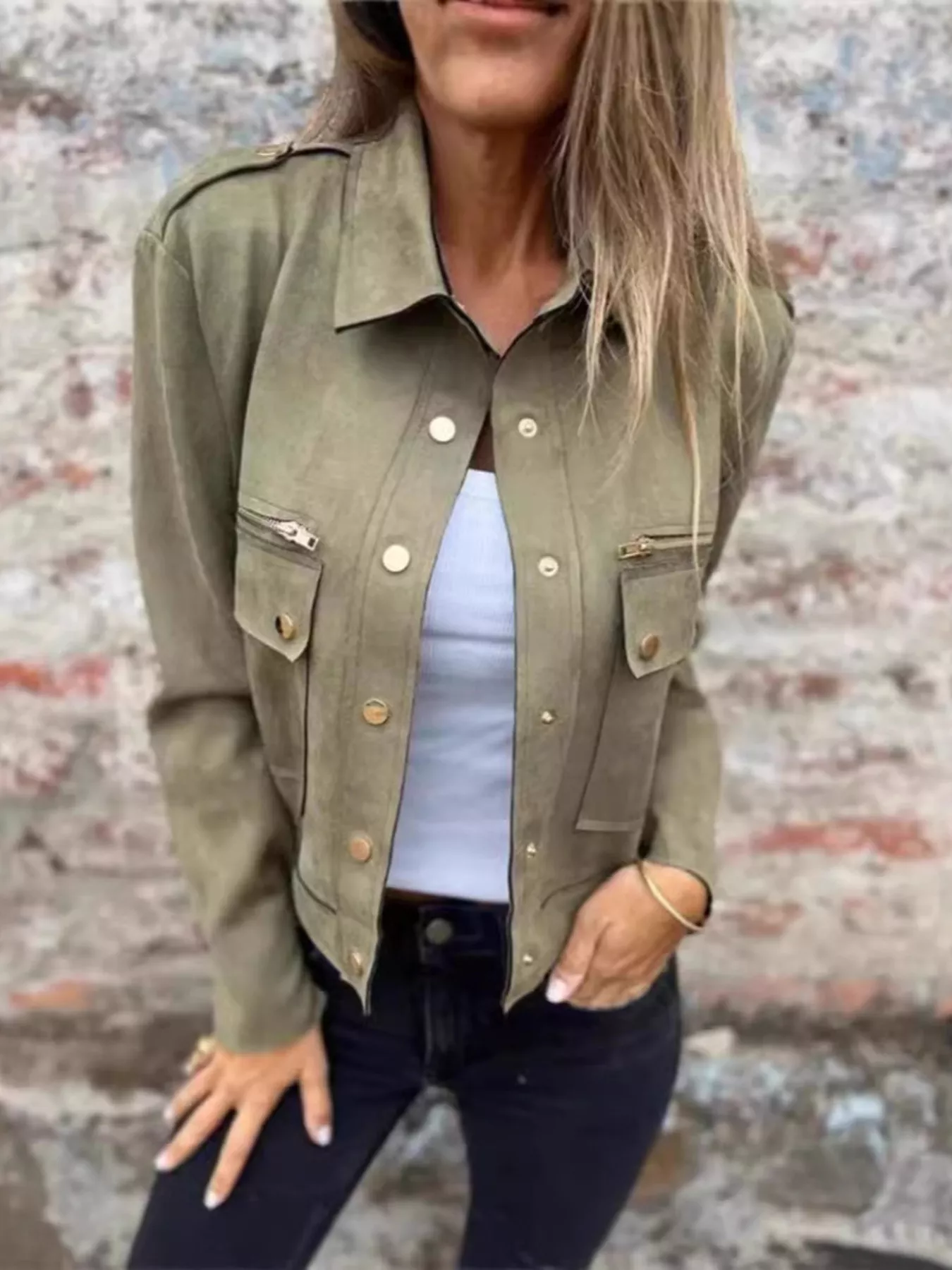 Full Size Snap Down Long Sleeve Jacket Plus Size - Image 3