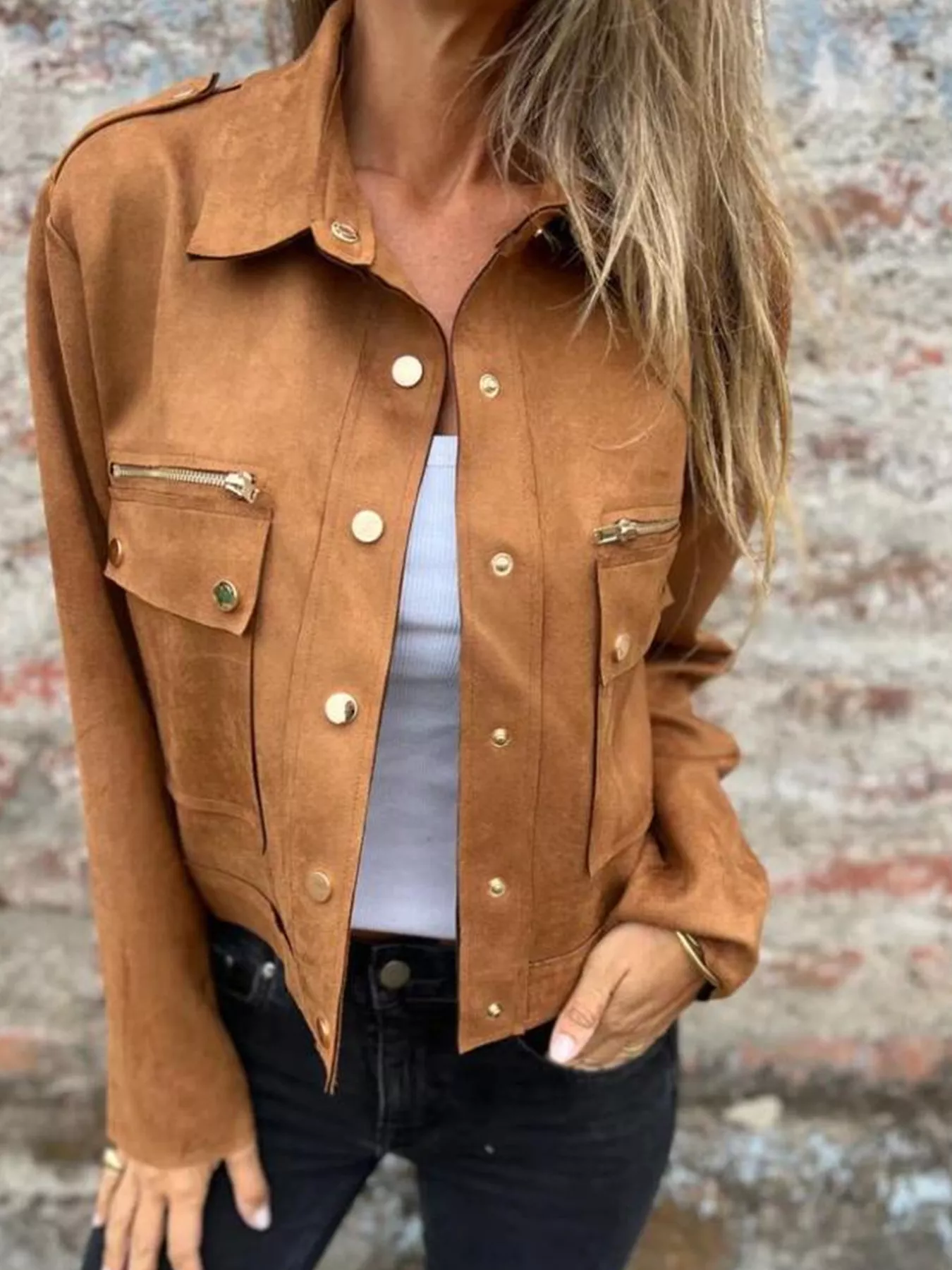 Full Size Snap Down Long Sleeve Jacket Plus Size - Image 4