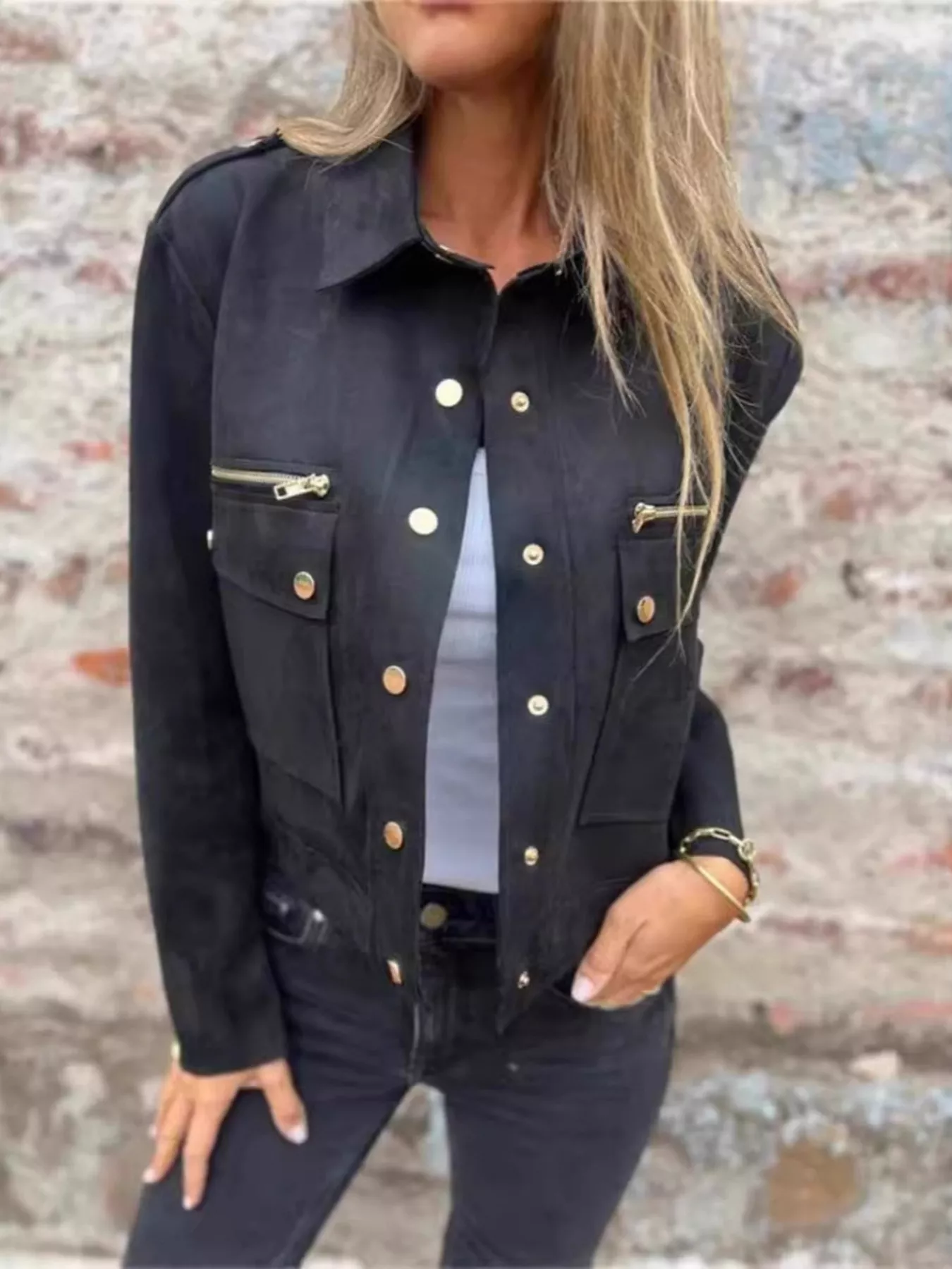 Full Size Snap Down Long Sleeve Jacket Plus Size - Image 7
