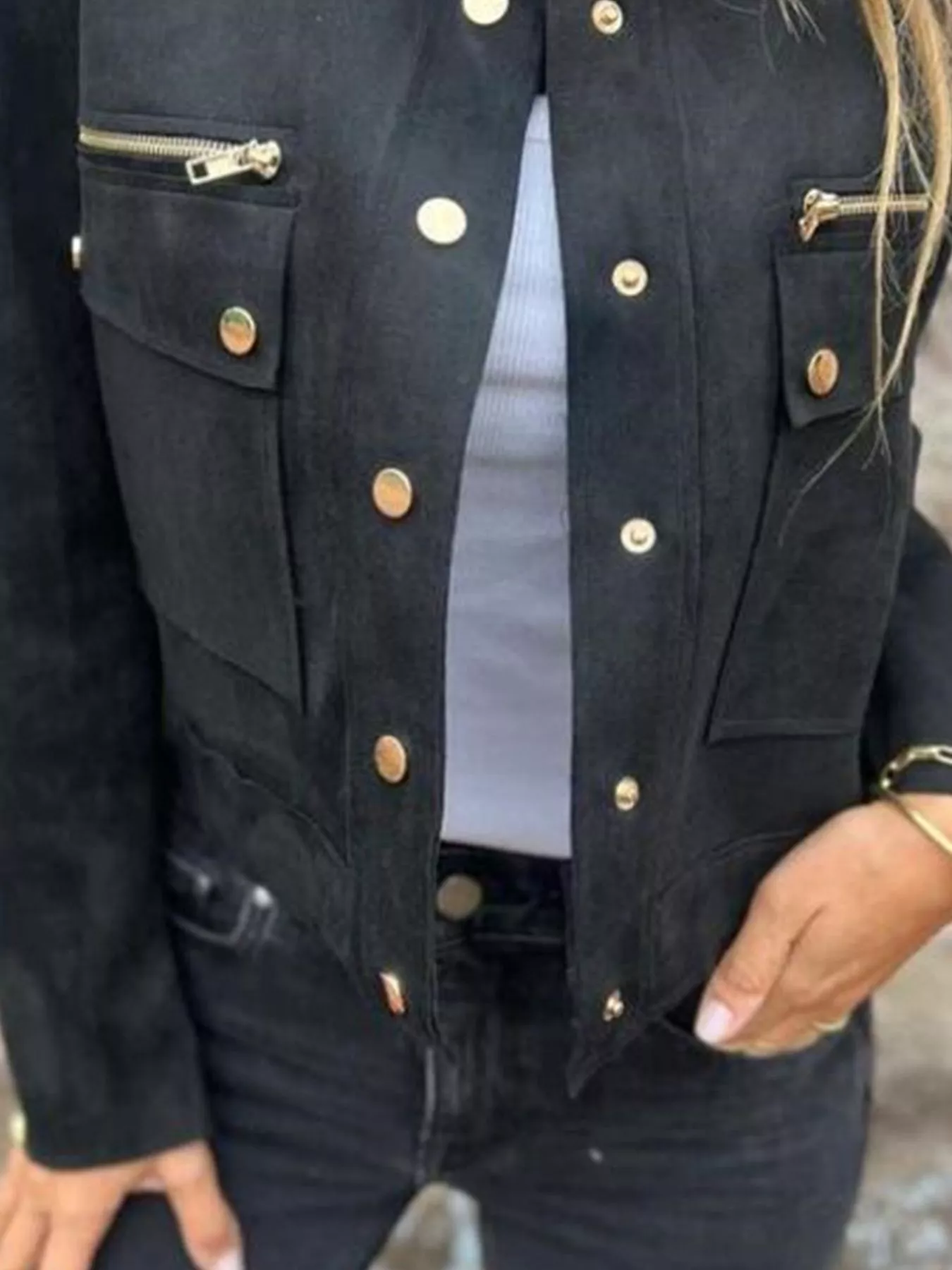 Full Size Snap Down Long Sleeve Jacket Plus Size - Image 9