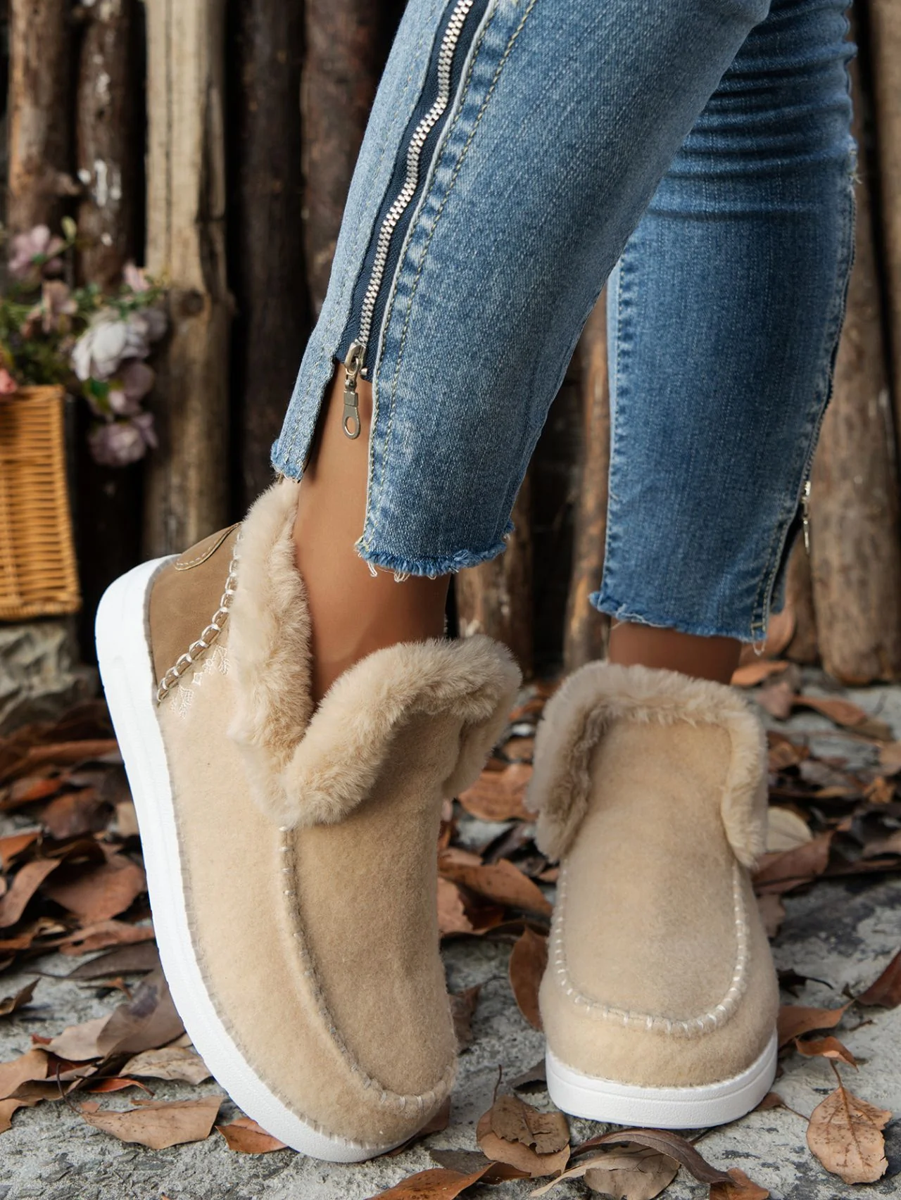 Furry Suede Round Toe Flat Sneakers - Image 10
