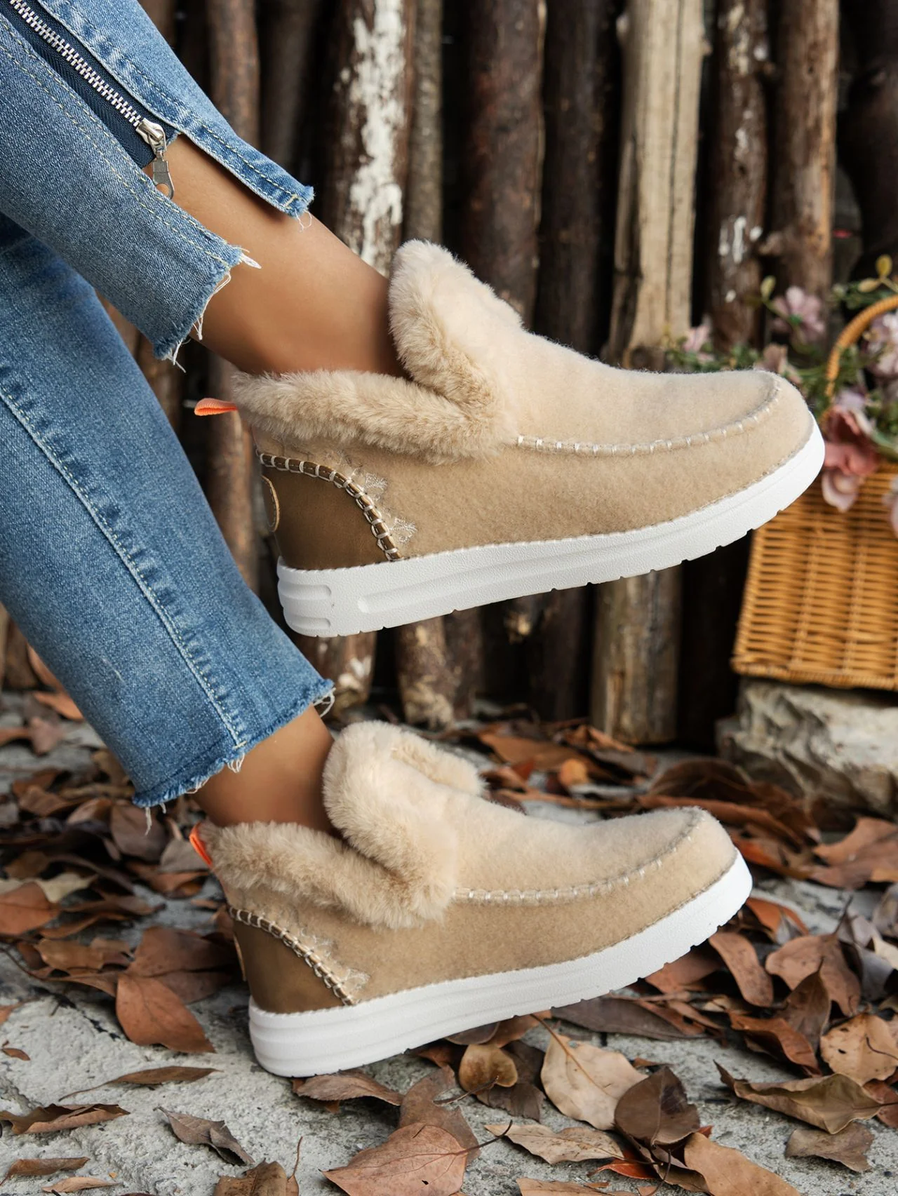 Furry Suede Round Toe Flat Sneakers - Image 11