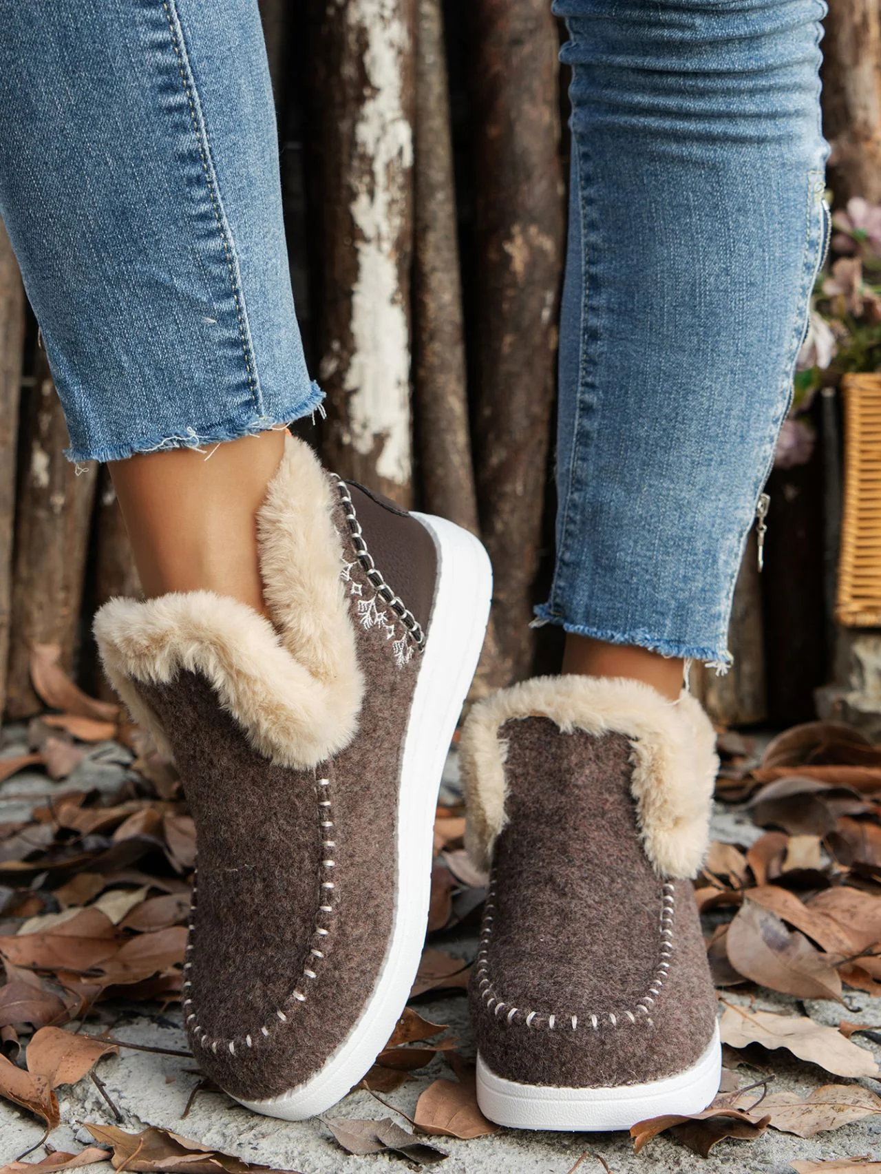 Furry Suede Round Toe Flat Sneakers - Image 4