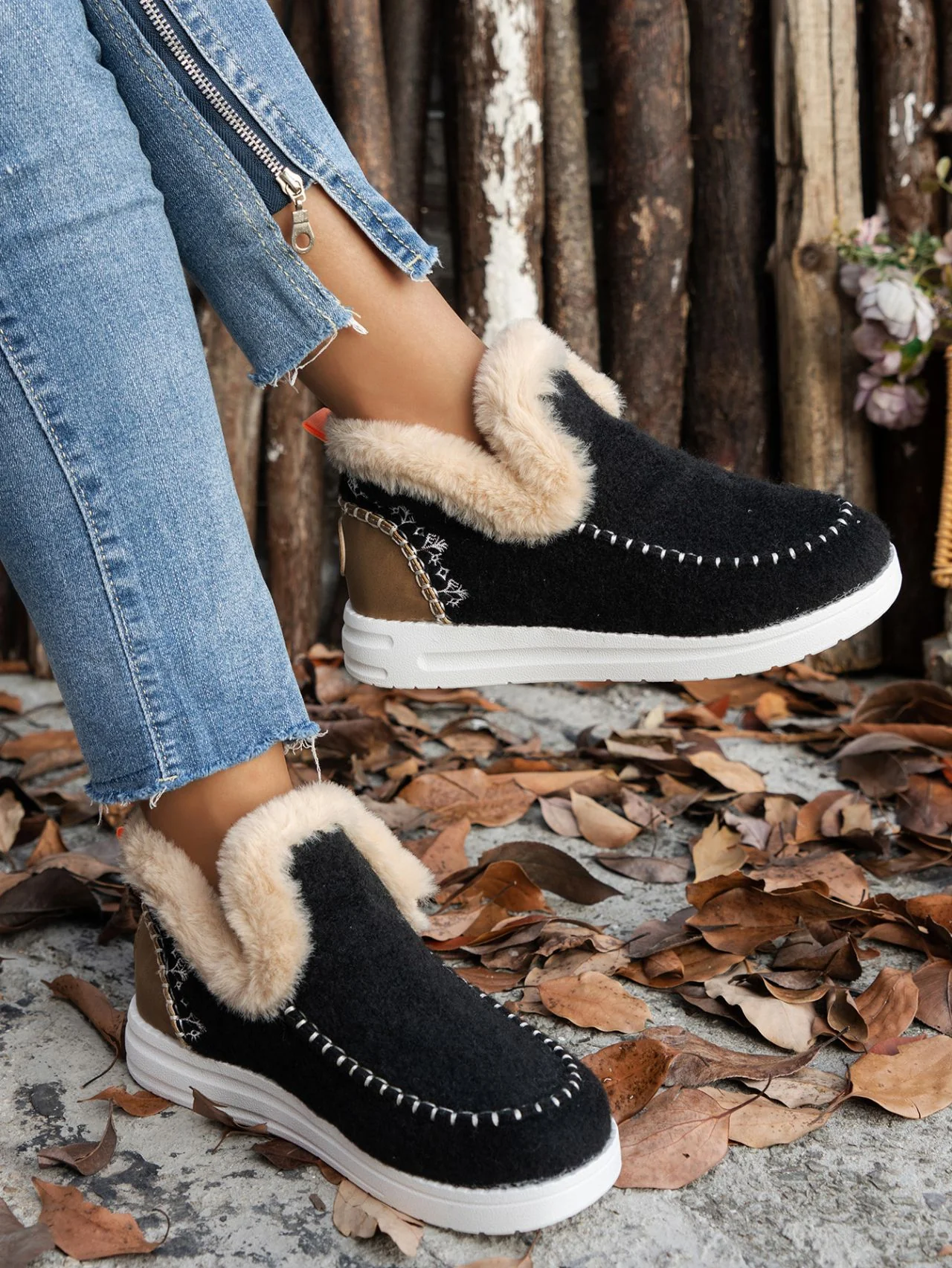 Furry Suede Round Toe Flat Sneakers - Image 7