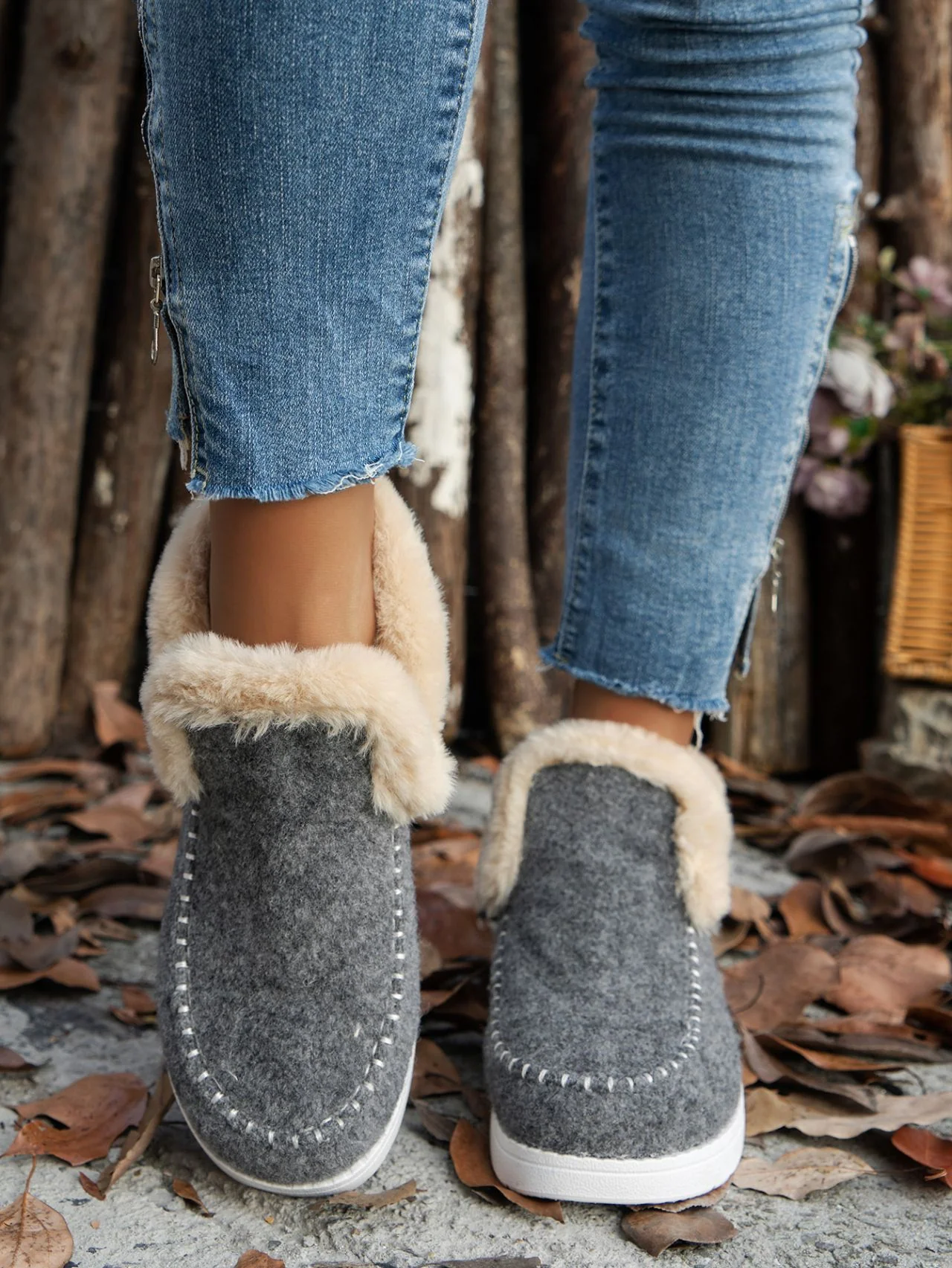 Furry Suede Round Toe Flat Sneakers - Image 9