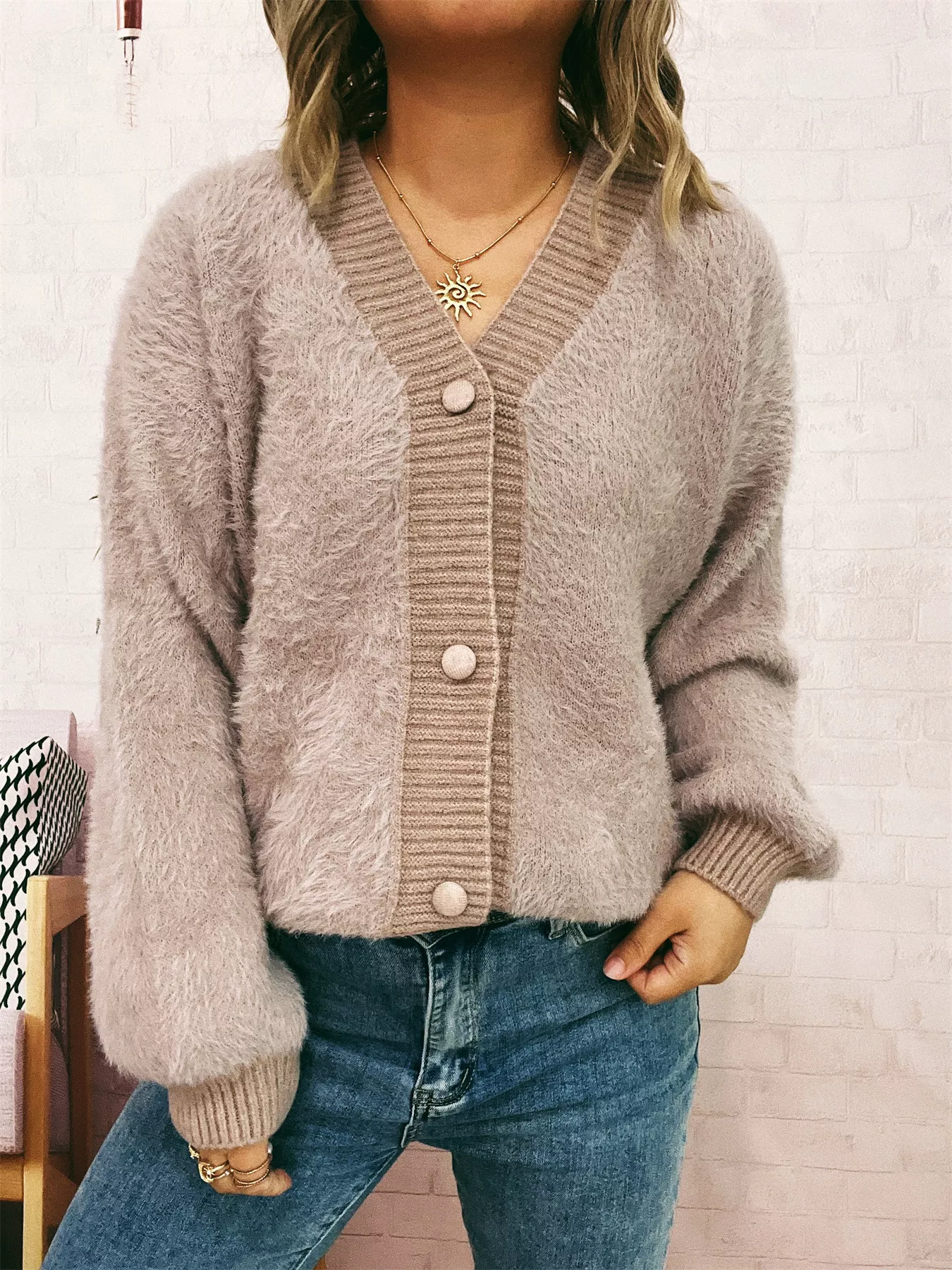 Fuzzy Button-Up Long Sleeve Cardigan - Image 6