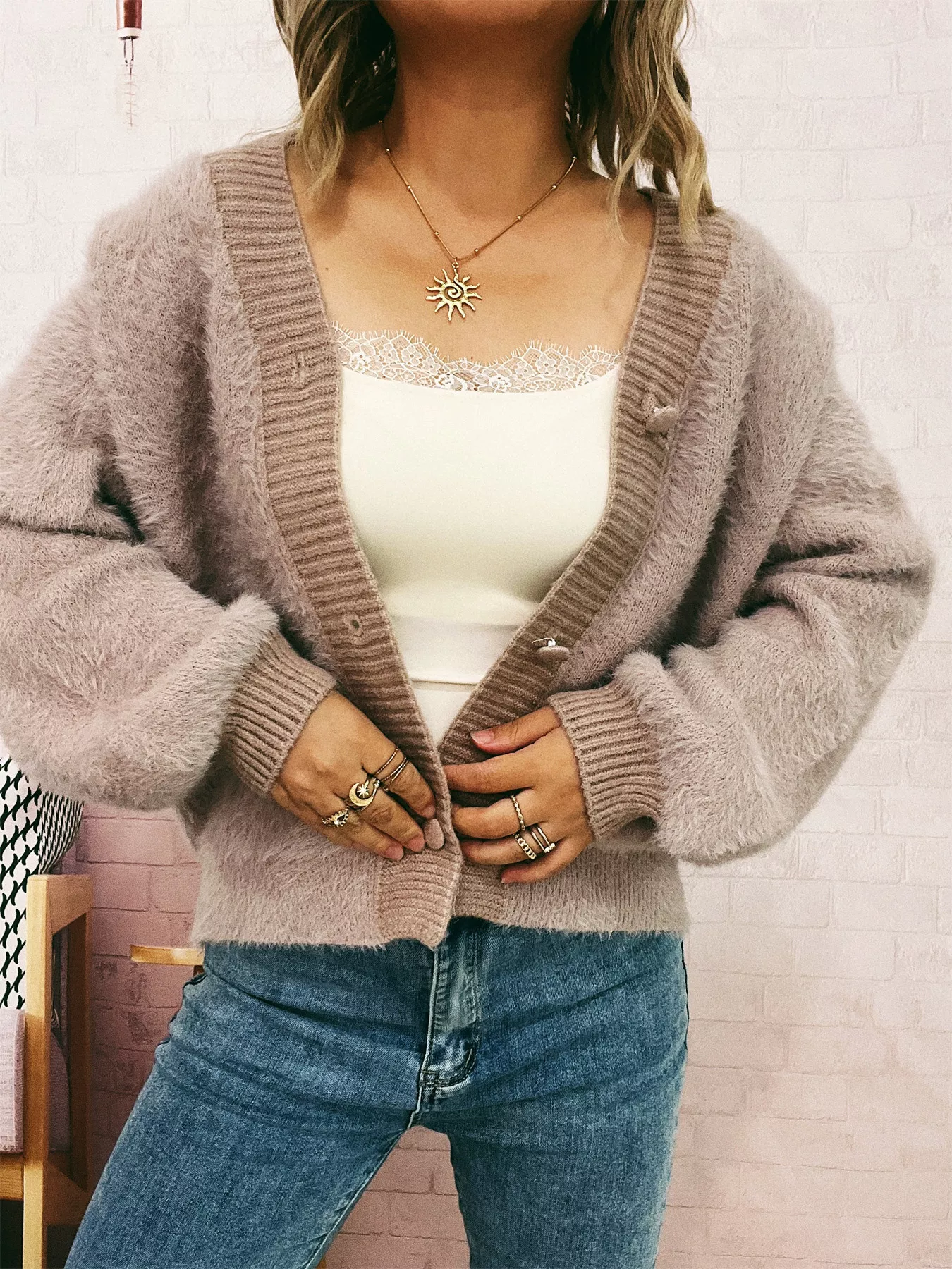 Fuzzy Button-Up Long Sleeve Cardigan - Image 8