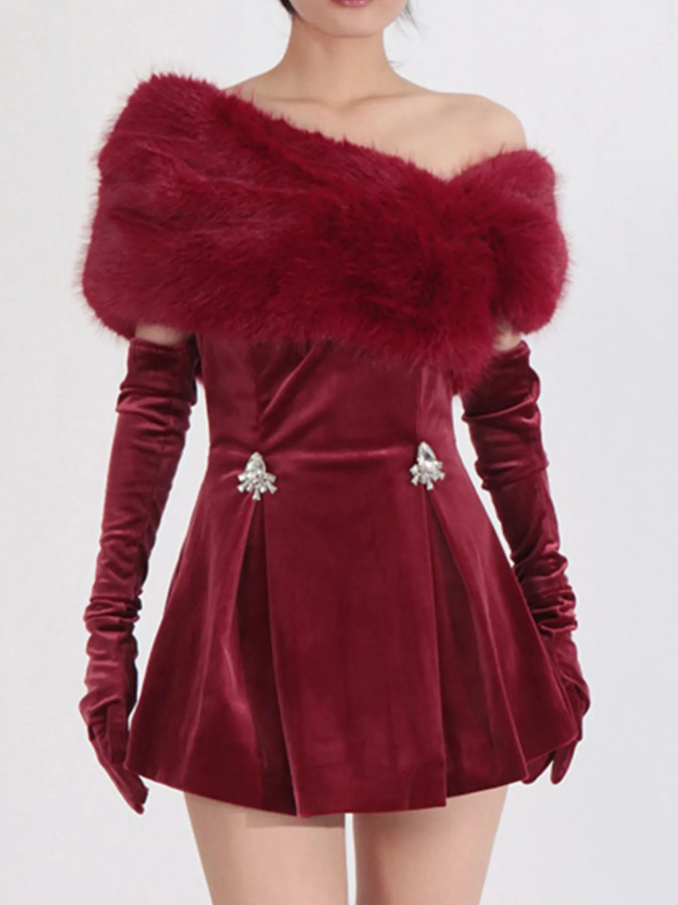 Fuzzy Off Shoulder Mini Dress - Image 3