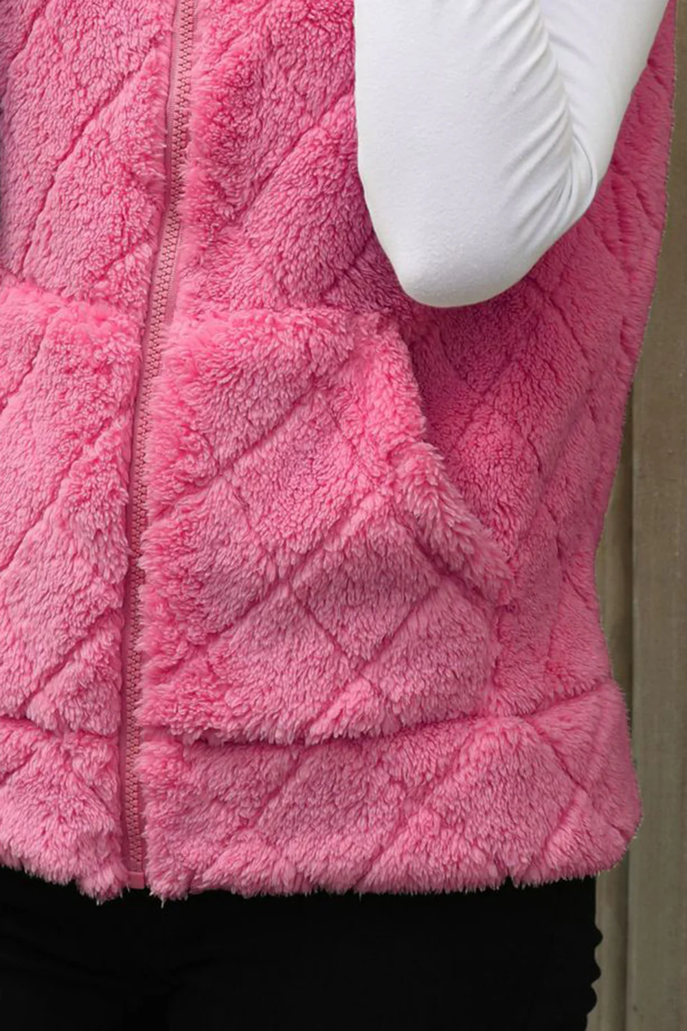 Fuzzy Plaid Texture Zip Up Vest Coat - Image 14