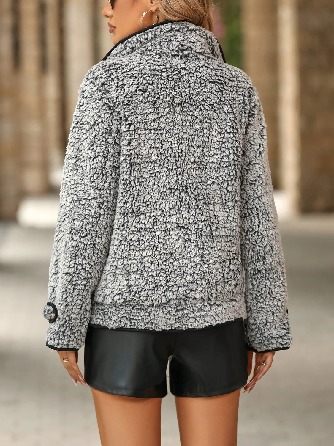 Fuzzy Pocketed Button Up Jacket - Image 12