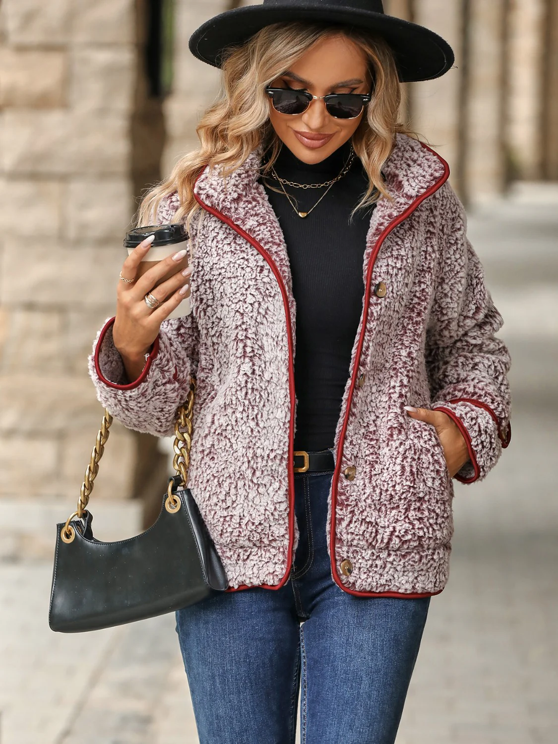 Fuzzy Pocketed Button Up Jacket - Image 2
