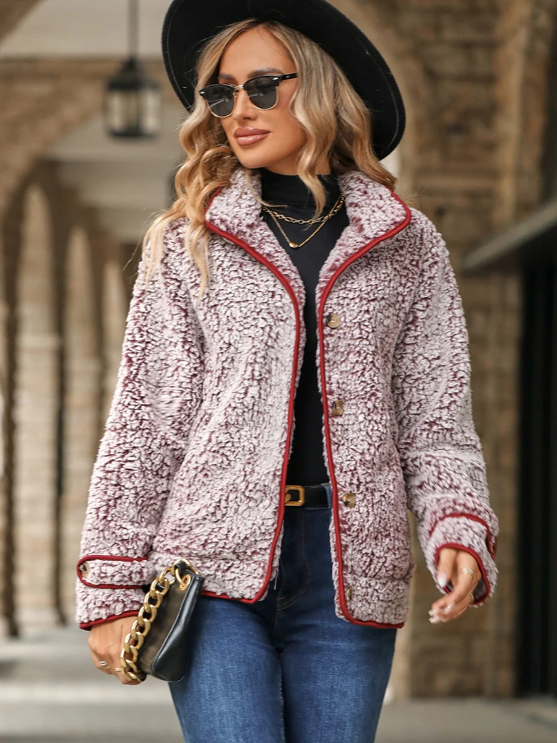 Fuzzy Pocketed Button Up Jacket - Image 3