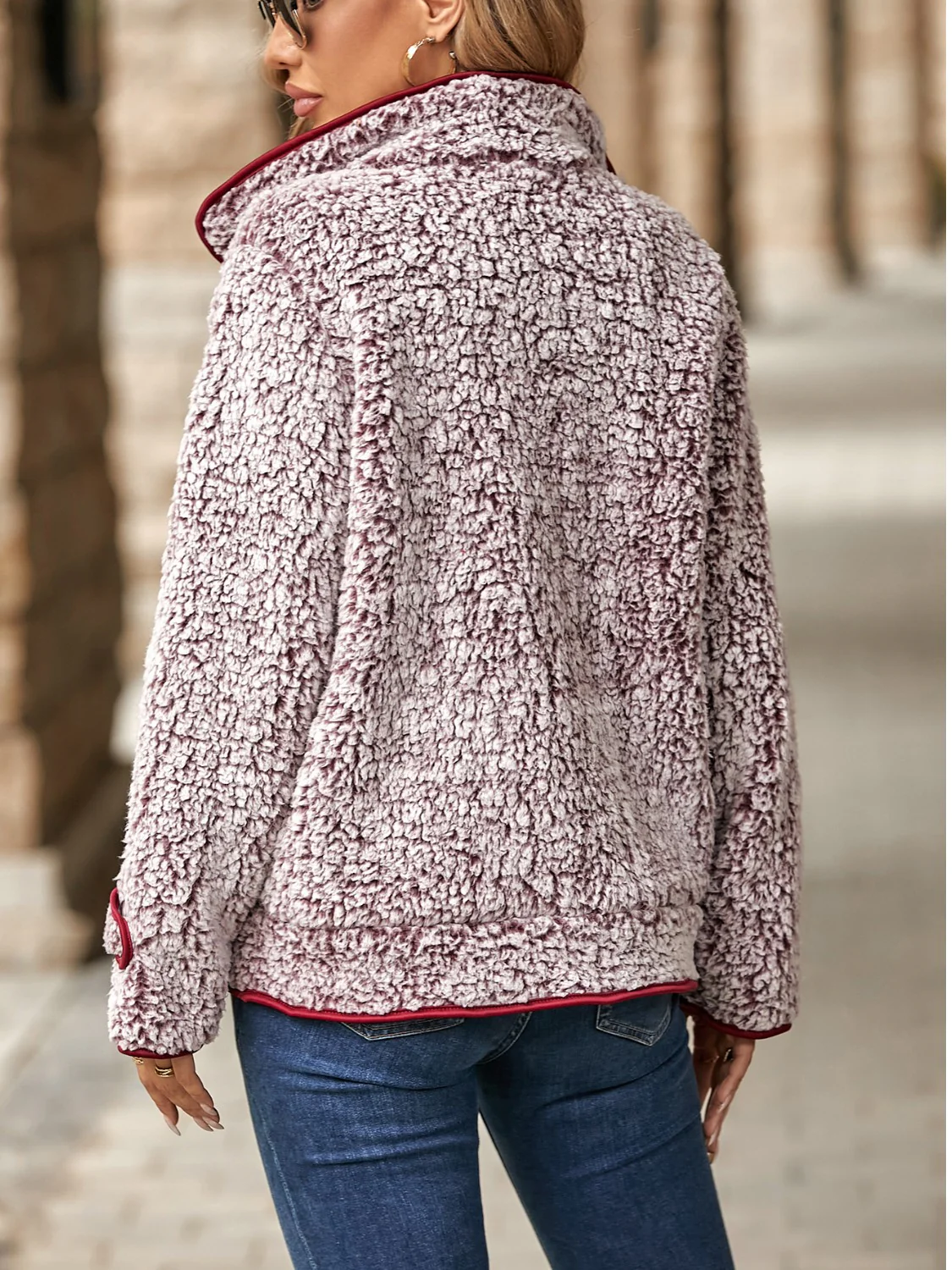 Fuzzy Pocketed Button Up Jacket - Image 4