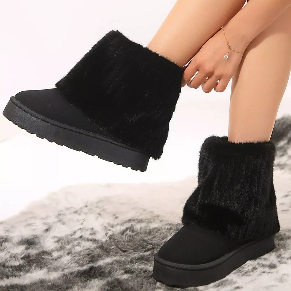Fuzzy Round Toe Platform Boots - Image 6