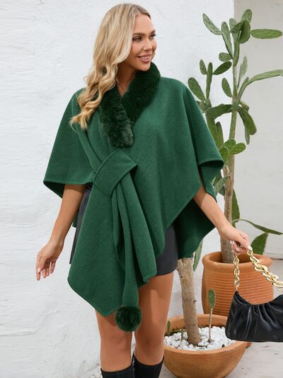 Fuzzy Trim Open Front Poncho - Image 13