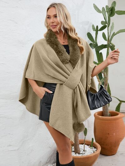 Fuzzy Trim Open Front Poncho - Image 30