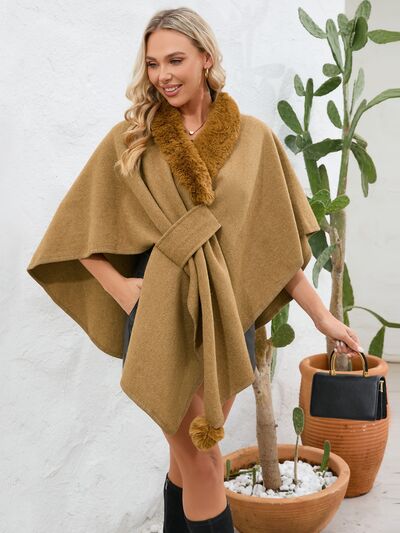 Fuzzy Trim Open Front Poncho - Image 33