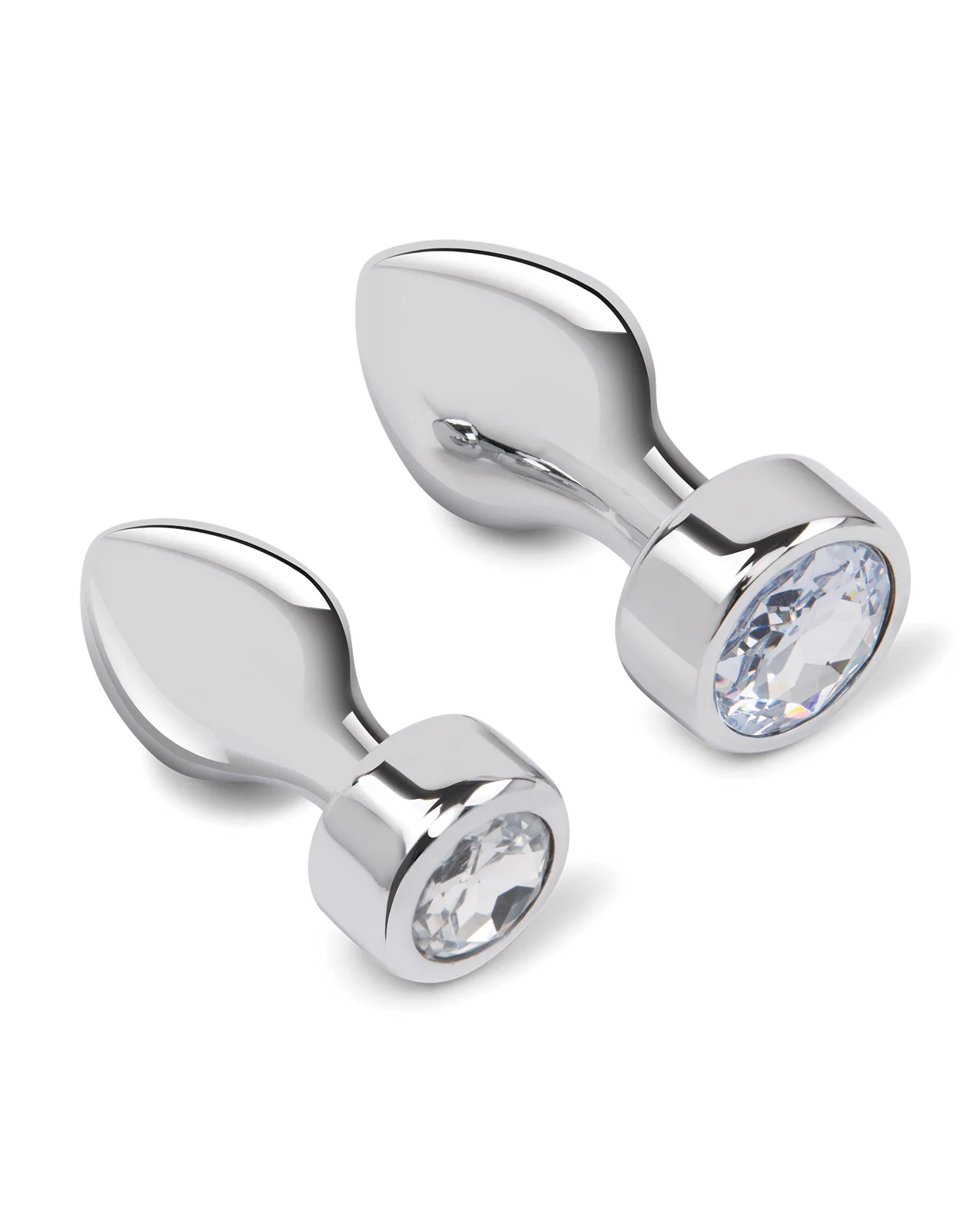 Gemsations 2 pc 3.25" & 3.7" Tapered Bling Bling Metal Butt Plug Training Set - Silver - Image 2