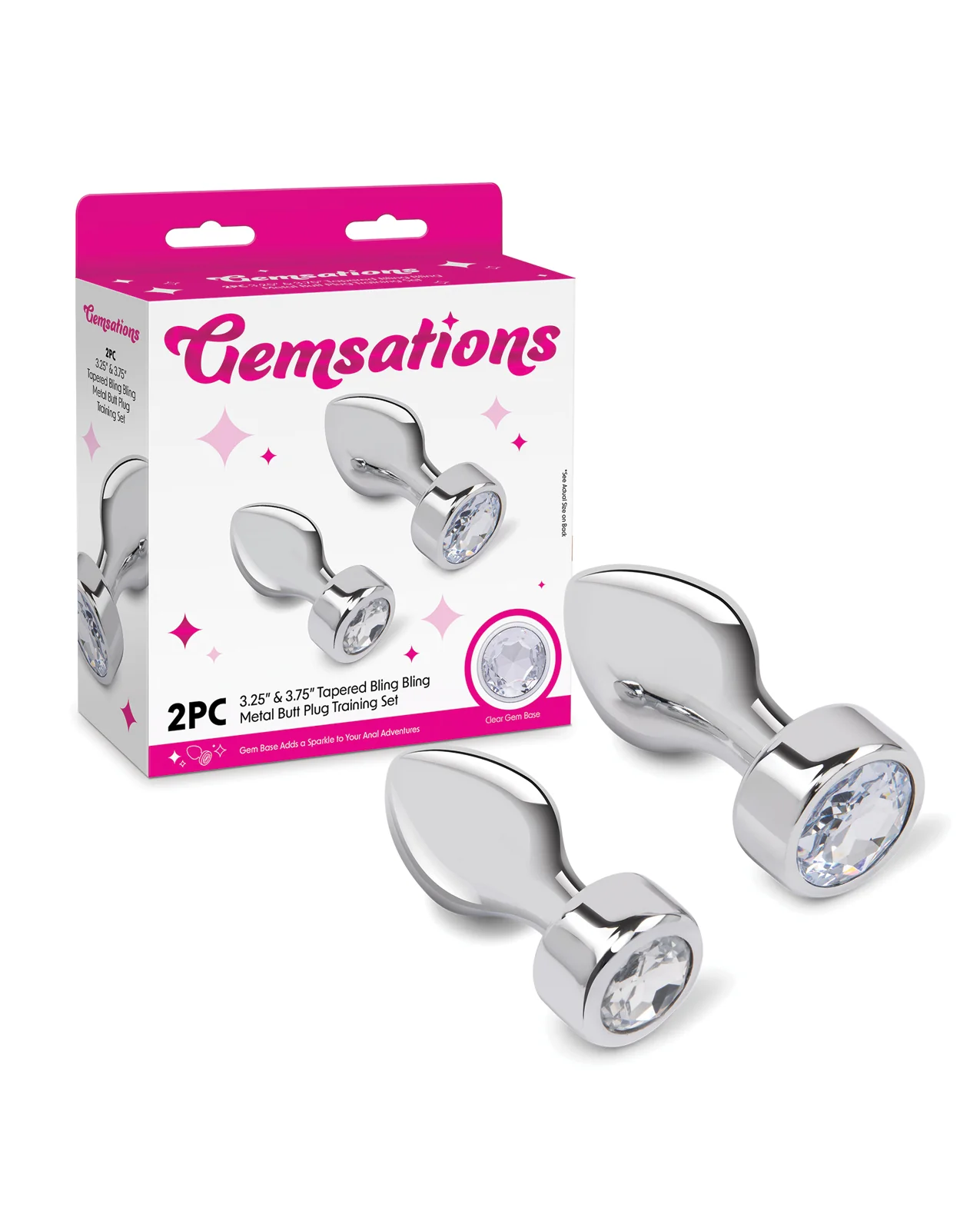 Gemsations 2 pc 3.25" & 3.7" Tapered Bling Bling Metal Butt Plug Training Set - Silver - Image 5