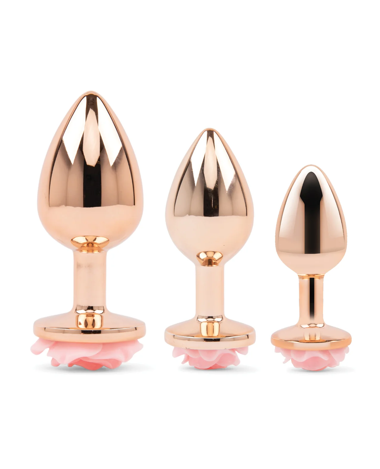 Gemsations 3 pc 2.75" & 3.15" & 3.7" Rose Metal Butt Plug Training Set - Rose Gold - Image 3