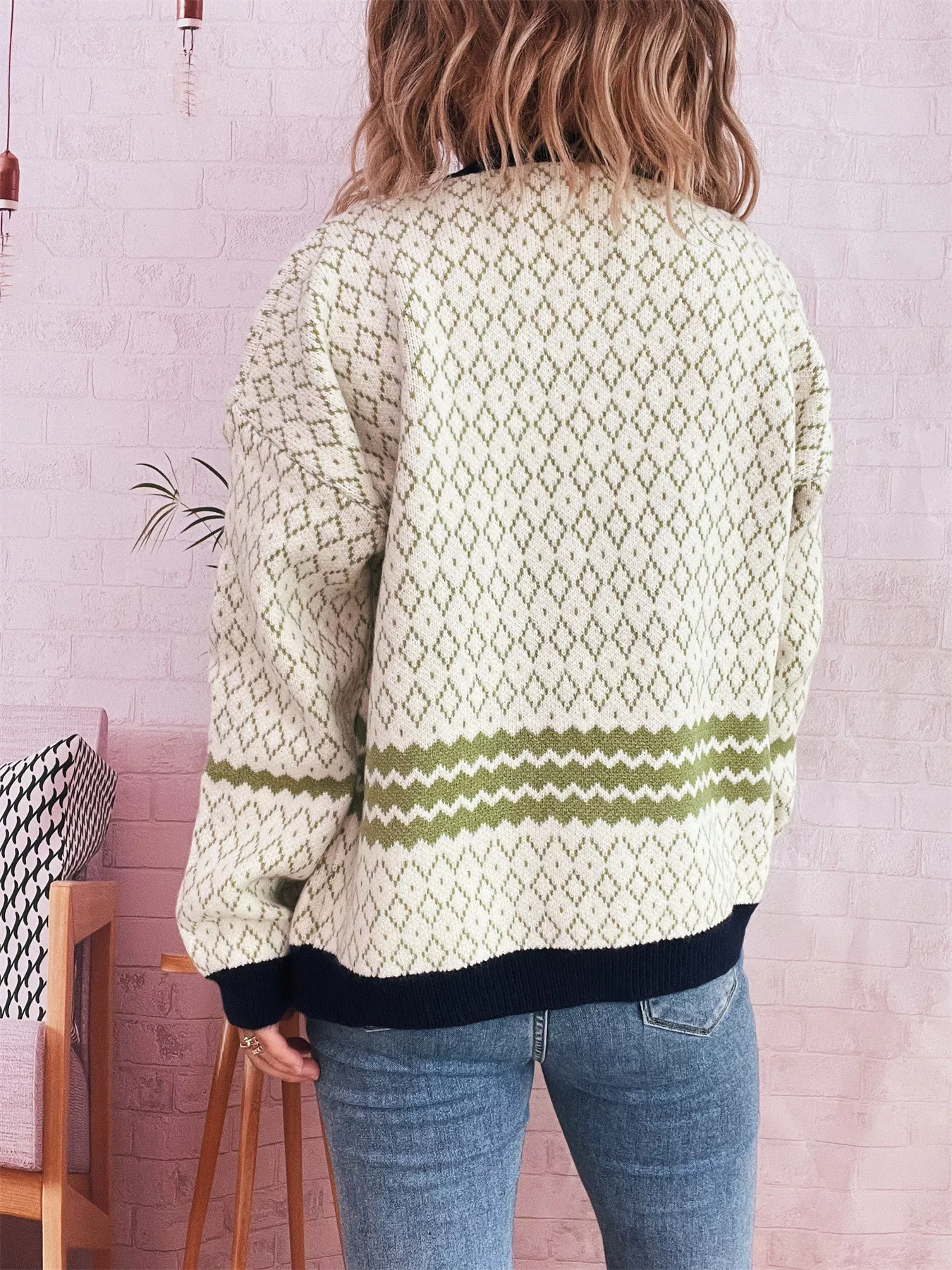 Geometric Pattern Button Up Cardigan - Image 10