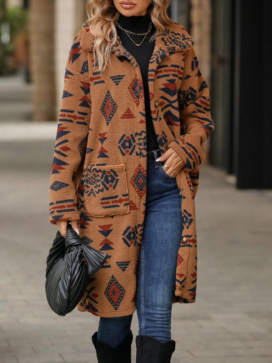 Geometric Pocketed Dropped Shoulder Coat - Image 5
