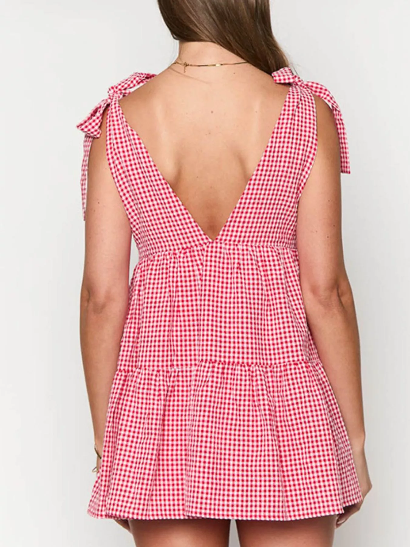 Gingham Tie-Shoulder Mini Dress - Image 3