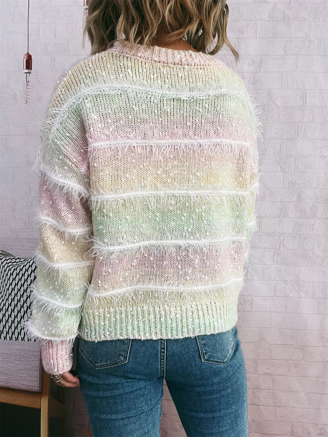 Gradient Striped Round Neck Sweater - Image 19