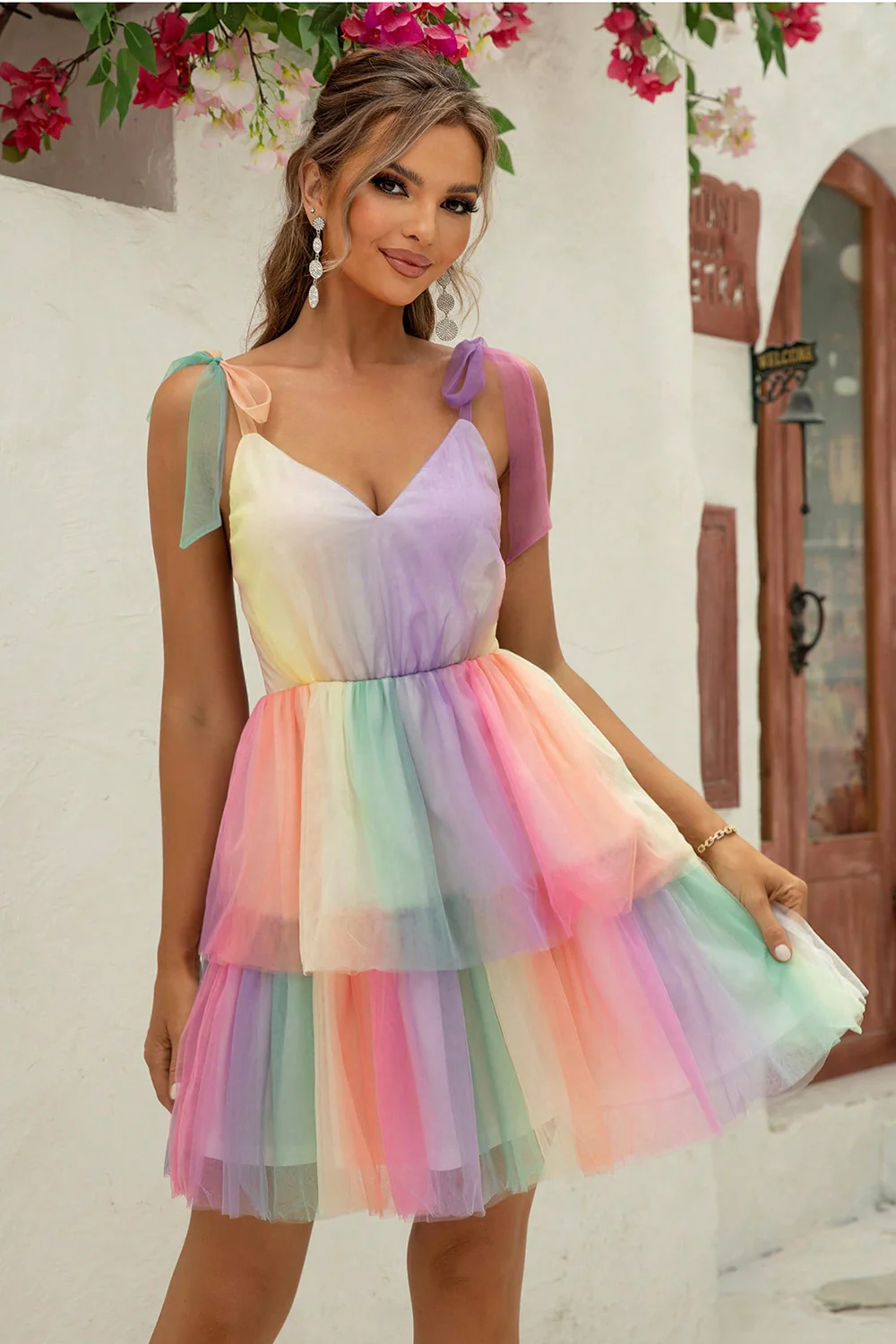 Gradient Tie-Shoulder Layered Dress - Image 4