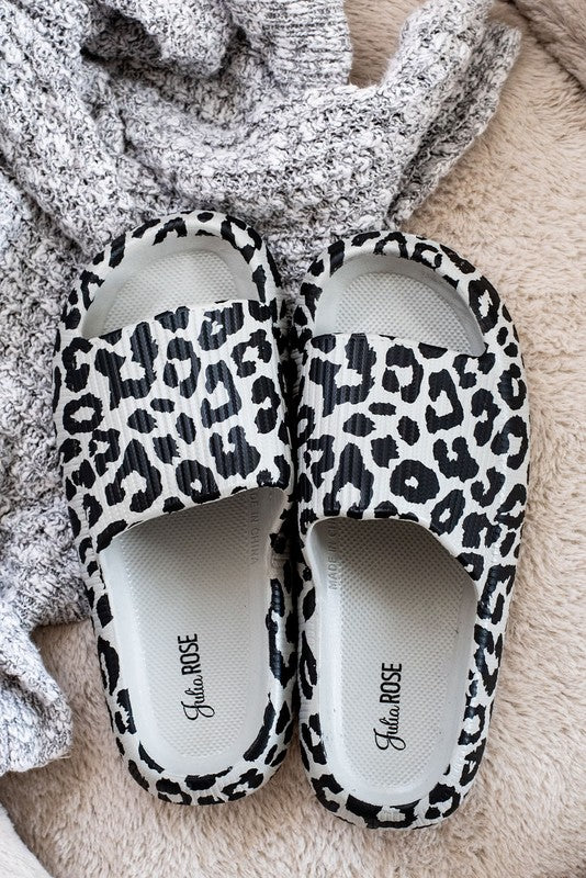 Gray Leopard Insanely Comfortable Slides