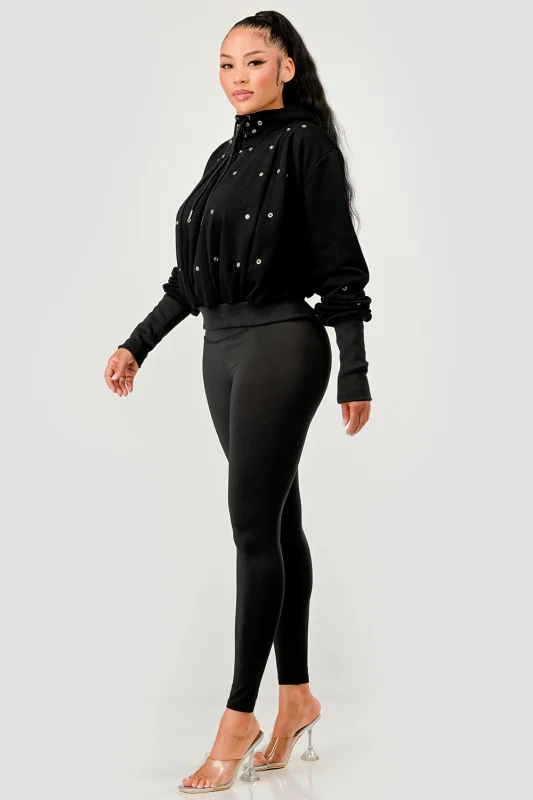 Grommet Detail Drawstring Hoodie - Image 10