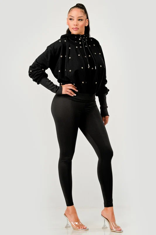 Grommet Detail Drawstring Hoodie - Image 12