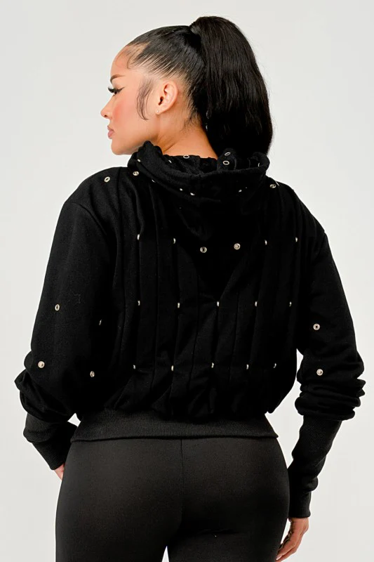 Grommet Detail Drawstring Hoodie - Image 13