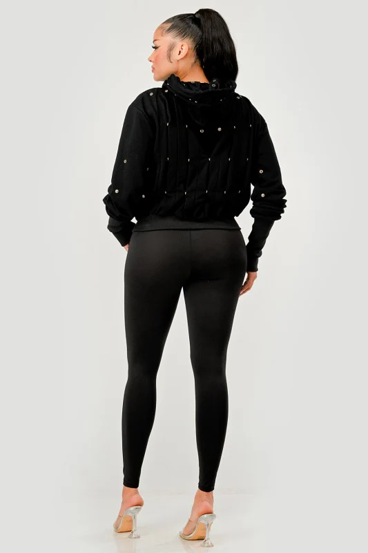 Grommet Detail Drawstring Hoodie - Image 14