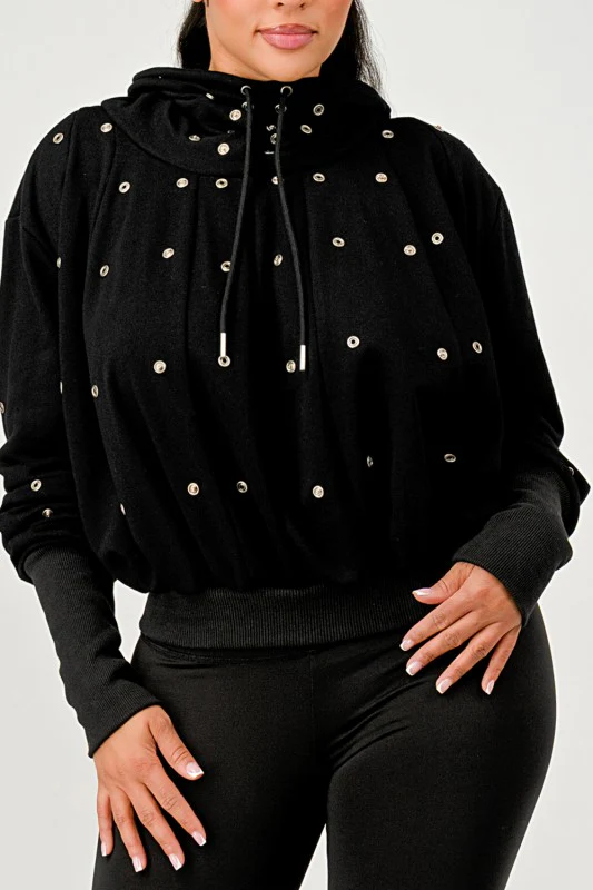 Grommet Detail Drawstring Hoodie - Image 15