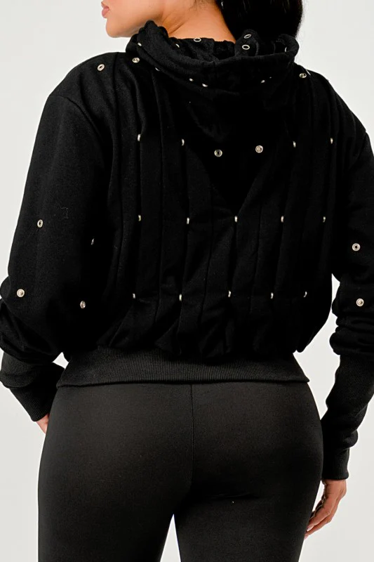 Grommet Detail Drawstring Hoodie - Image 17