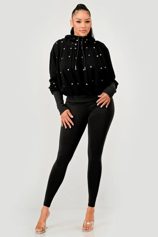 Grommet Detail Drawstring Hoodie - Image 6
