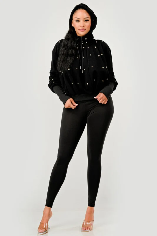 Grommet Detail Drawstring Hoodie - Image 8