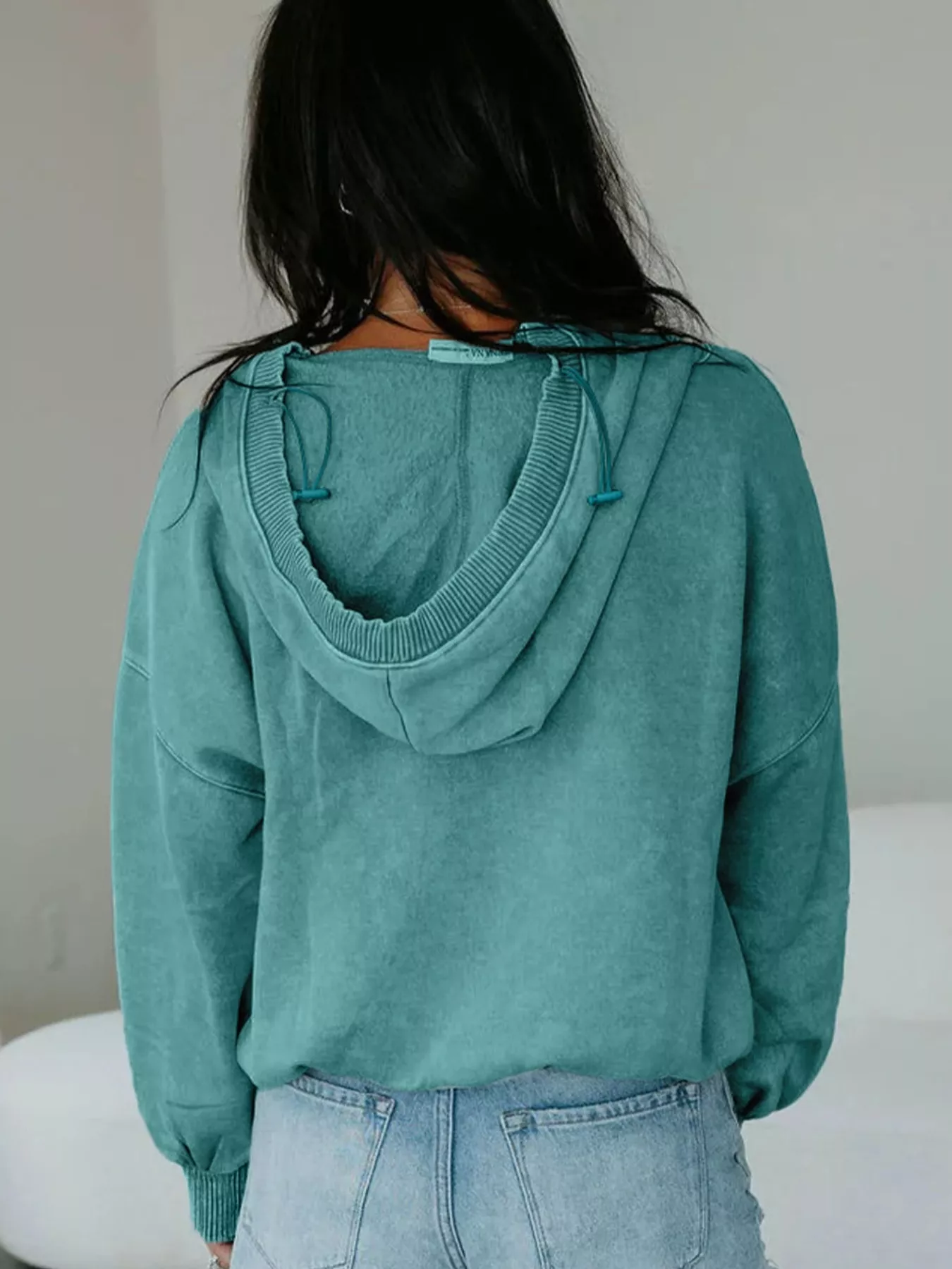 Half Zip Kangaroo Pocket Mineral Wash Baggy Hoodie - Image 2