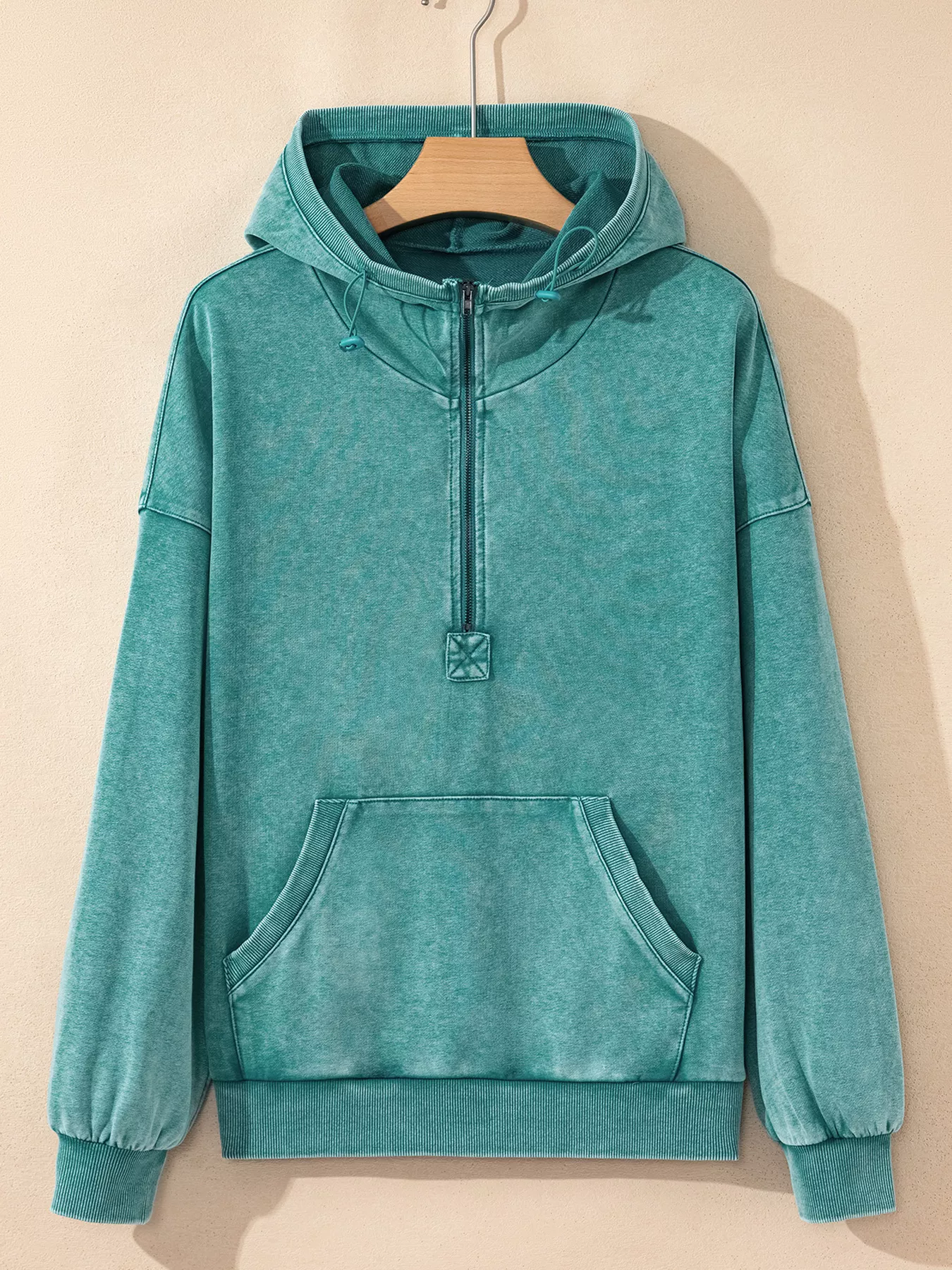 Half Zip Kangaroo Pocket Mineral Wash Baggy Hoodie - Image 4