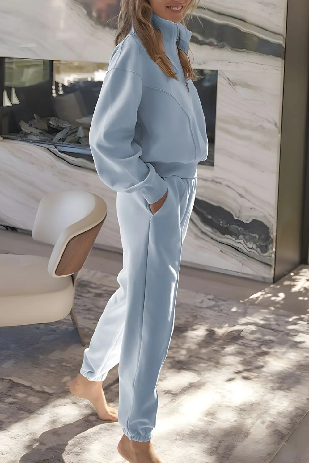 Half Zip Long Sleeve Top and Joggers Set - Image 2