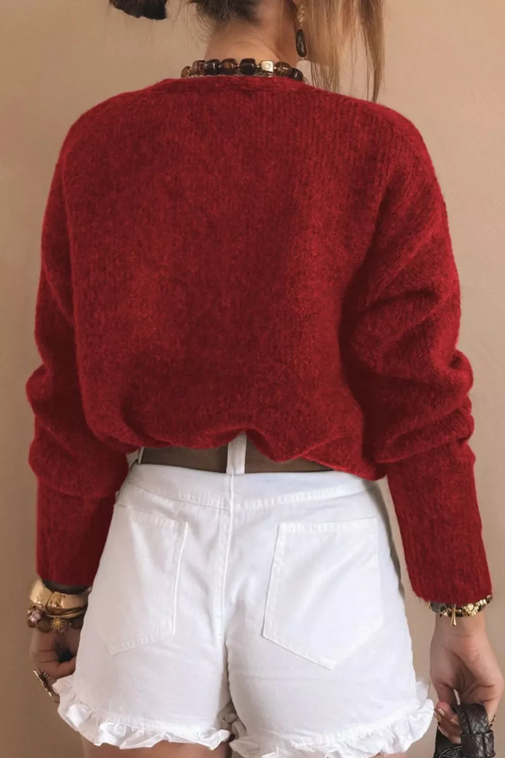 Heart Button Fuzzy Knit Cardigan - Image 2