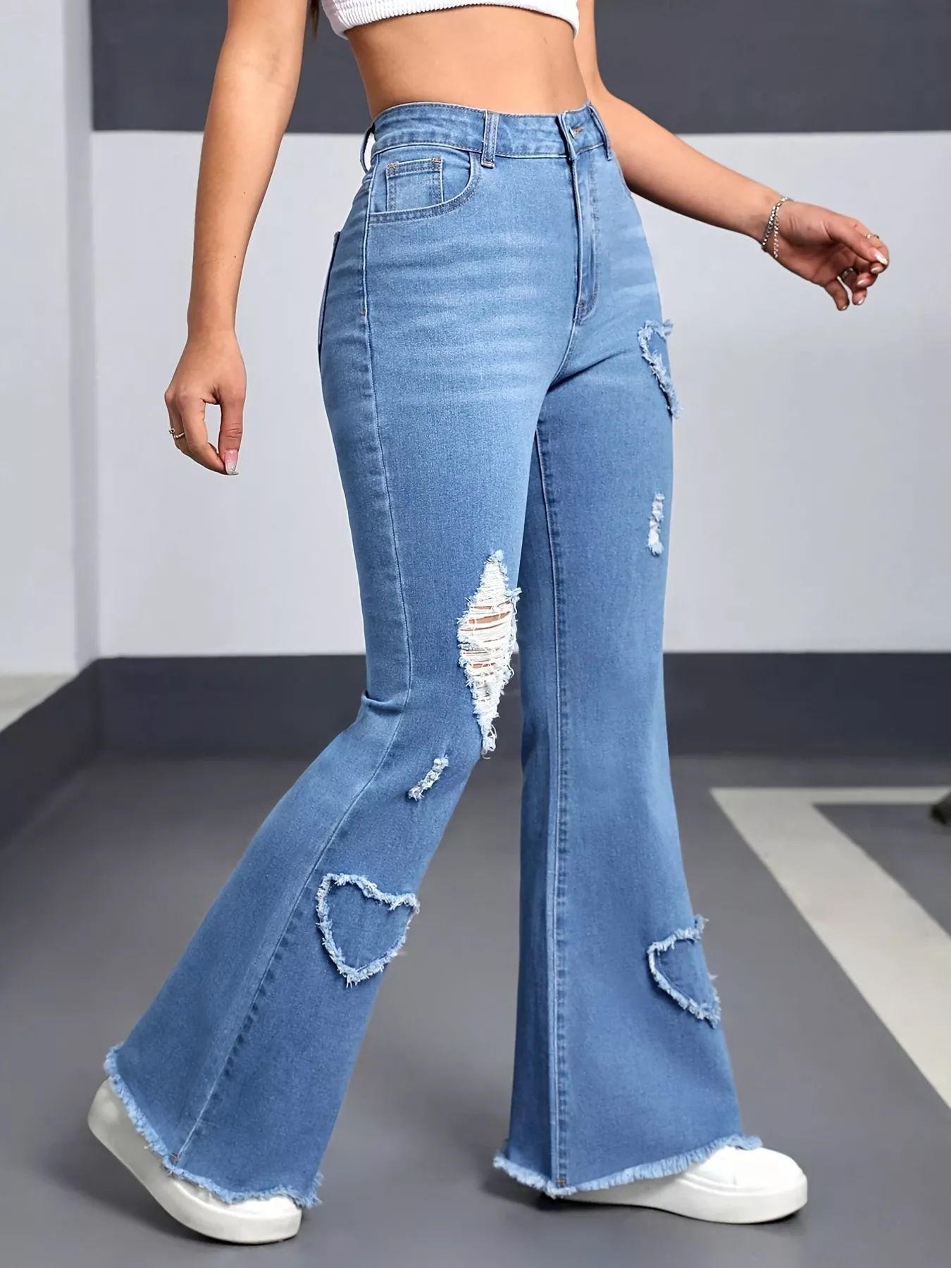 Heart Distressed Flare Jeans - Image 4