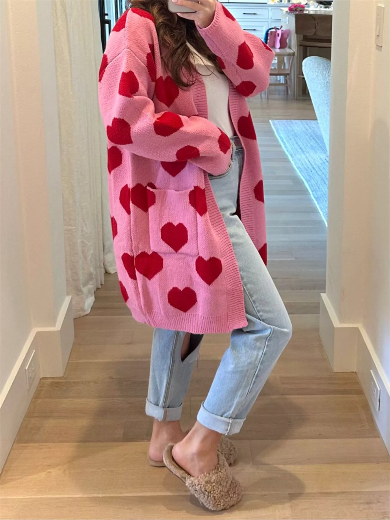 Heart Pattern Open Front Cardigan - Image 2