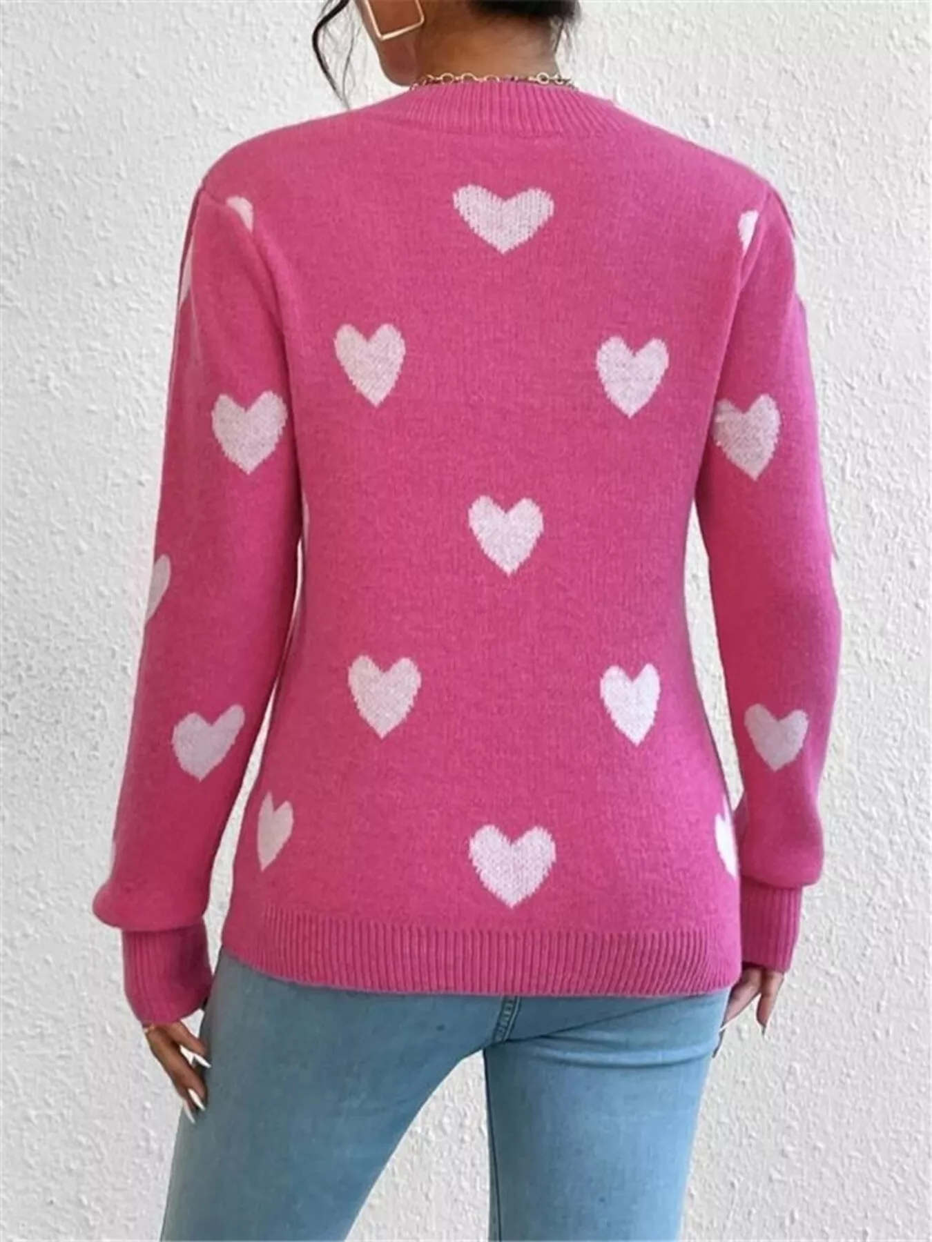 Heart Pattern Round Neck Sweater - Image 2