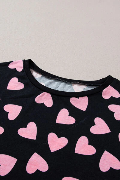 Heart Print Long Sleeve Top and Shorts Lounge Set - Image 13