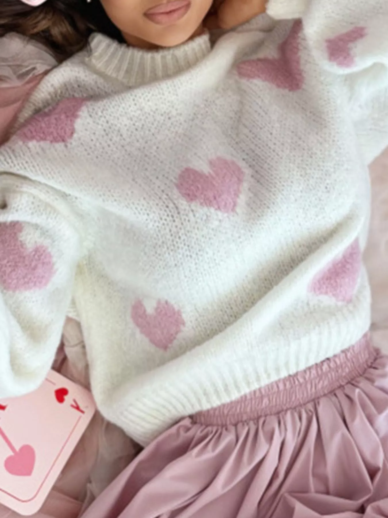Heart Round Neck Knitted Sweater - Image 4