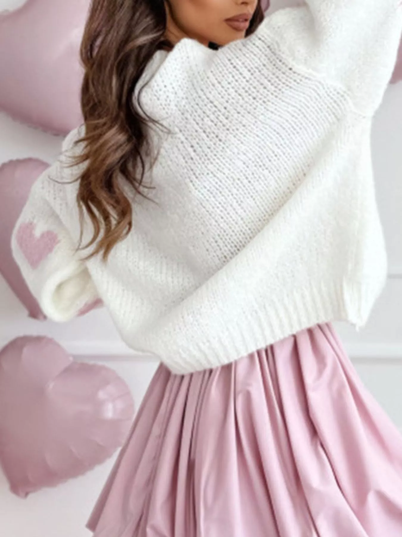 Heart Round Neck Knitted Sweater - Image 6