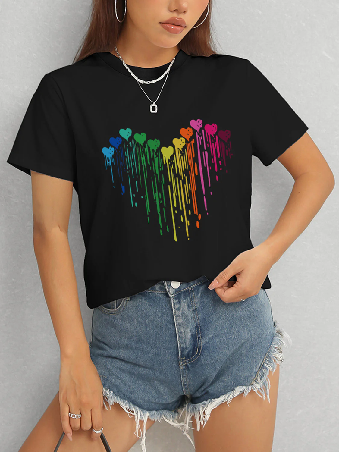 Heart Round Neck Short Sleeve T-Shirt - Image 5