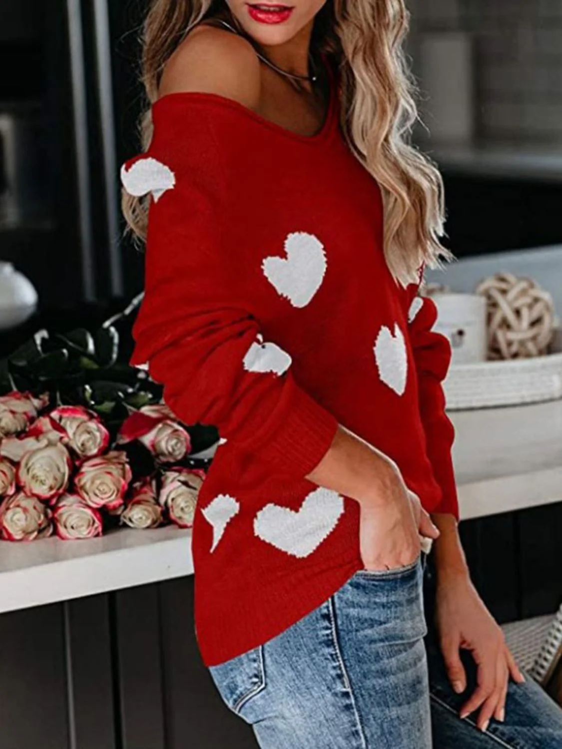 Heart Scoop Neck Long Sleeve Sweater - Image 13